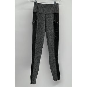 Athleta Leggings Drifter‎ Herringbone Lux Women XS Gray Black Faux Leather Side